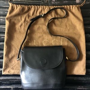 GUCCI Vintage Black Leather Crossbody Shoulder Bag